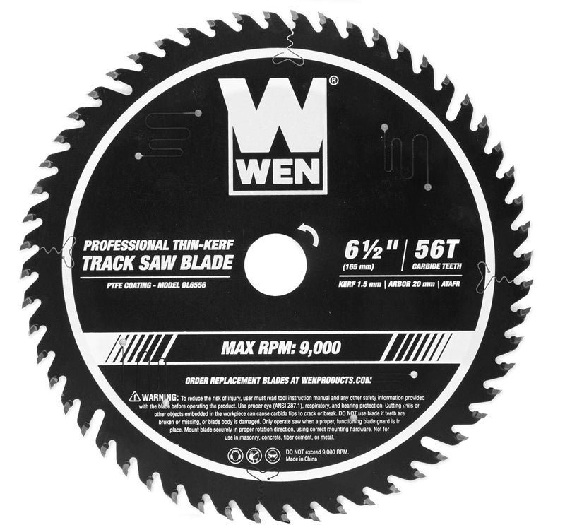 WEN BL6556 6.5-Inch 56-Tooth Carbide-Tipped Thin-Kerf Professional ATAFR Track Saw Blade with PTFE Coating - Image 1